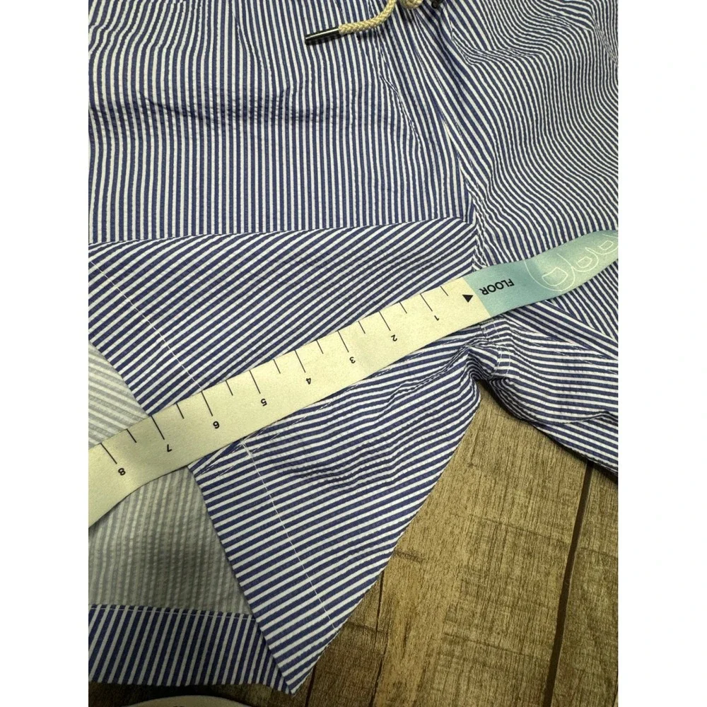 Fair Harbor The Bayberry Swim Trunks Blue White Seersucker Stripe Mens Small